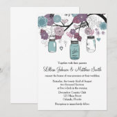 Mason Jar Wedding Invitation - Paarse en blauw Kaart (Voorkant / Achterkant)