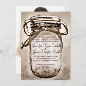 Mason Jar Wedding Invitation with Verloving Foto Kaart (Voorkant / Achterkant)