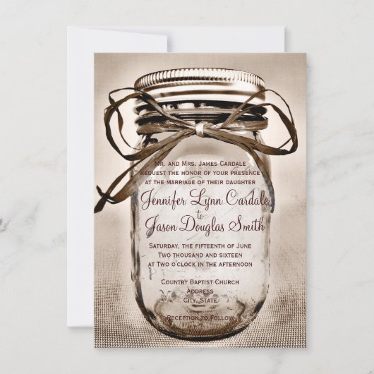 Mason Jar Wedding Invitation with Verloving Foto Kaart (Voorkant)
