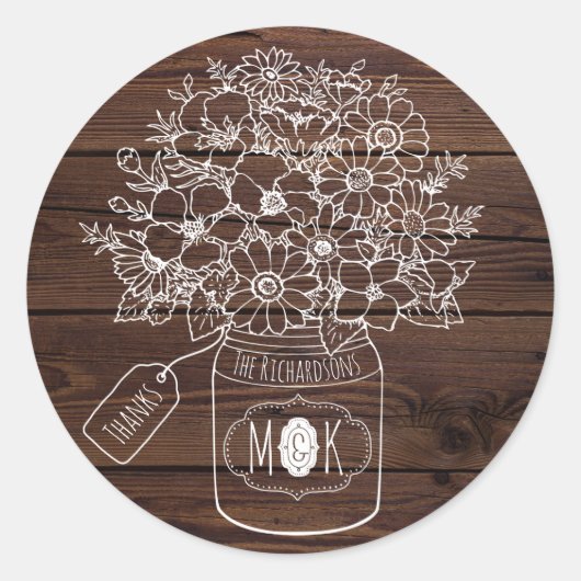 Mason Jar Wedding Jubileum Wildbloemen Rustic Ronde Sticker (Voorkant)