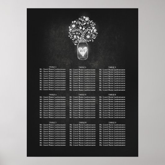 Mason Jar Wedding Seating Chart Chalkboard Poster (Voorkant)