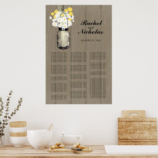 Mason Jar White Daisies 24x36Seating Chart Poster (Keuken)
