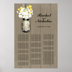 Mason Jar White Daisies 24x36Seating Chart Poster