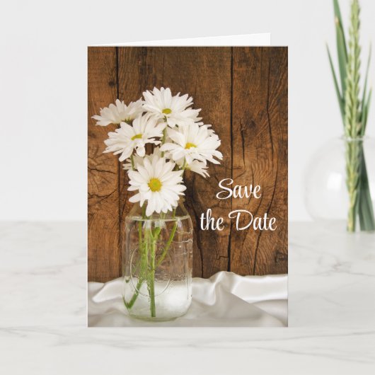 Mason Jar White Daisies Barn Wedding Save the Date Aankondiging (Voorkant)