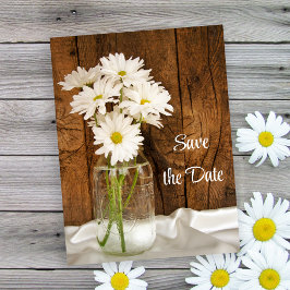 Mason Jar White Daisies Barn Wedding Save the Date Aankondigingskaart