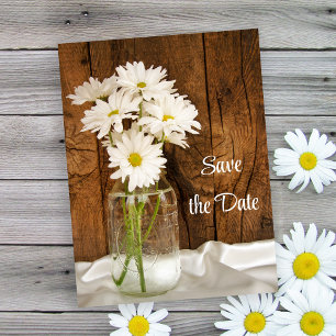 Mason Jar White Daisies Barn Wedding Save the Date Aankondigingskaart
