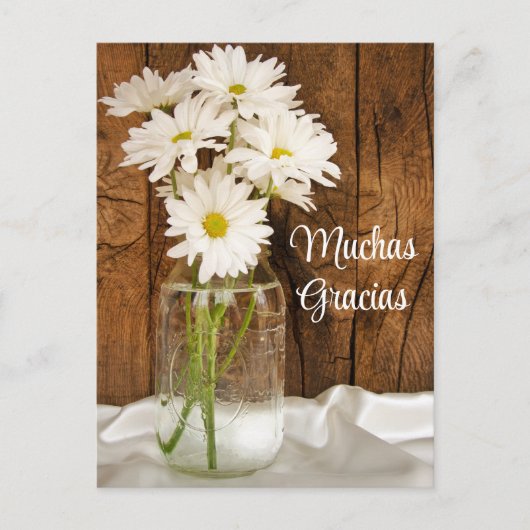 Mason Jar White Daisies Gracias Spaans Dank je Briefkaart (Voorkant)