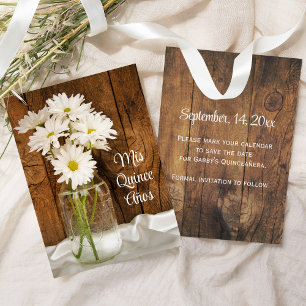 Mason Jar White Daisies Quinceañera Save the Date