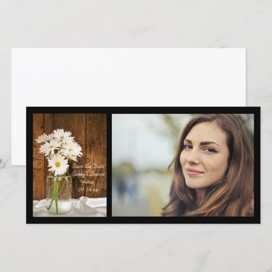 Mason Jar White Daisies Quinceañera Save the Date (Voorkant / Achterkant)