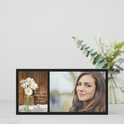 Mason Jar White Daisies Quinceañera Save the Date (Staand voorkant)