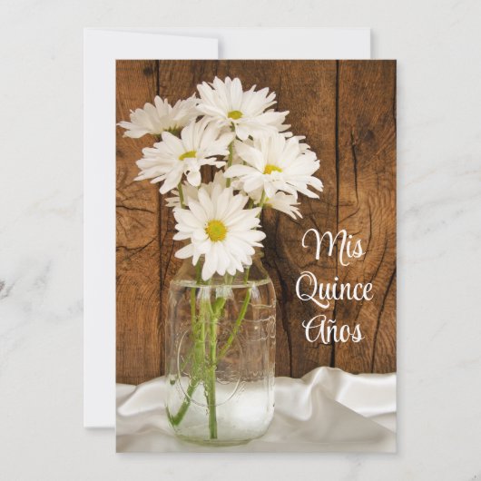 Mason Jar White Daisies Quinceañera Save the Date (Voorkant)