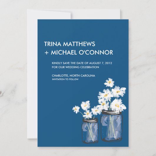 Mason Jar & White Daisies Save the Date (Voorkant)