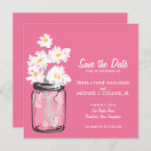 Mason Jar & White Daisies Save the Date (Voorkant / Achterkant)