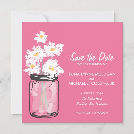 Mason Jar & White Daisies Save the Date (Voorkant)
