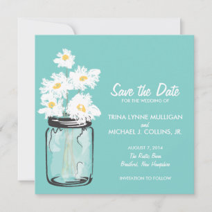 Mason Jar & White Daisies Save the Date