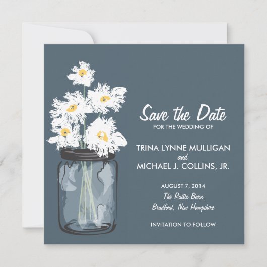 Mason Jar & White Daisies Save the Date (Voorkant)