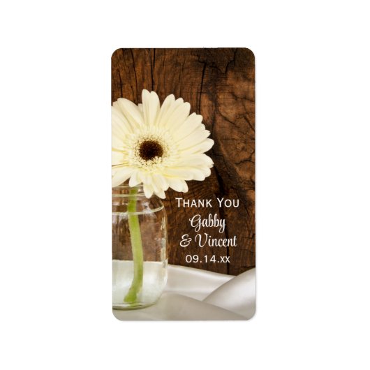 Mason Jar White Daisy Country Weddenschap Bedankt Etiket (Voorkant)