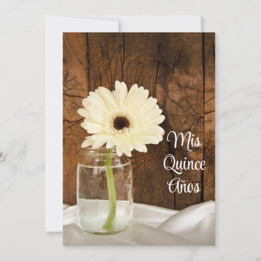 Mason Jar White Daisy Quinceañera Save the Date (Voorkant)