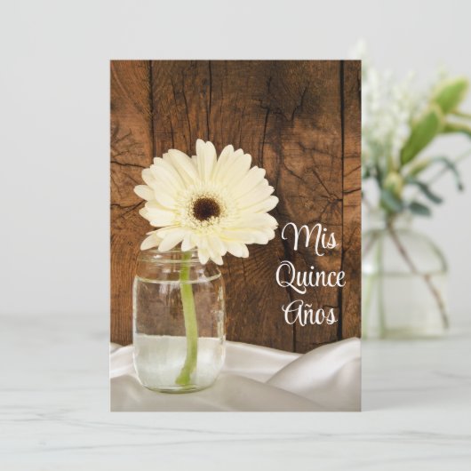 Mason Jar White Daisy Quinceañera Save the Date (Staand voorkant)
