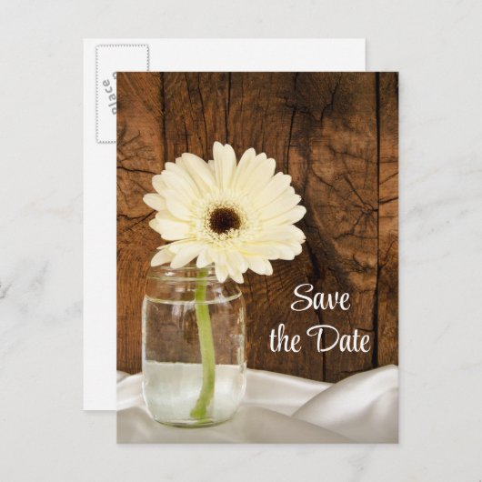 Mason Jar White Daisy Quinceañera Save the Date Aankondigingskaart (Voorkant / Achterkant)