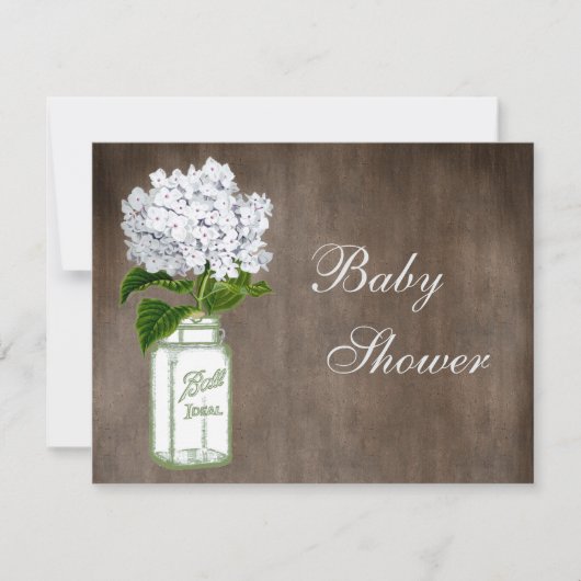 Mason Jar & White Hydrangea Rustic Baby shower Kaart (Voorkant)