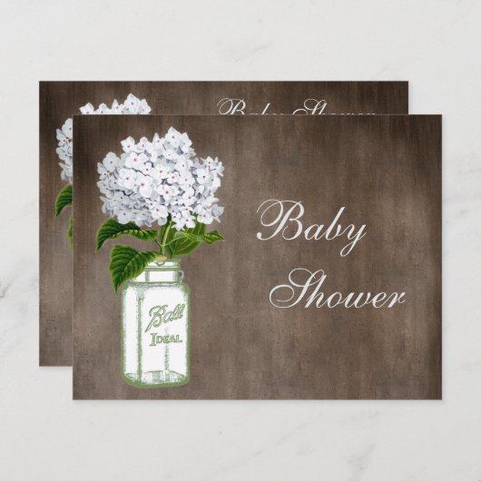 Mason Jar & White Hydrangea Rustic Baby shower Kaart (Voorkant / Achterkant)