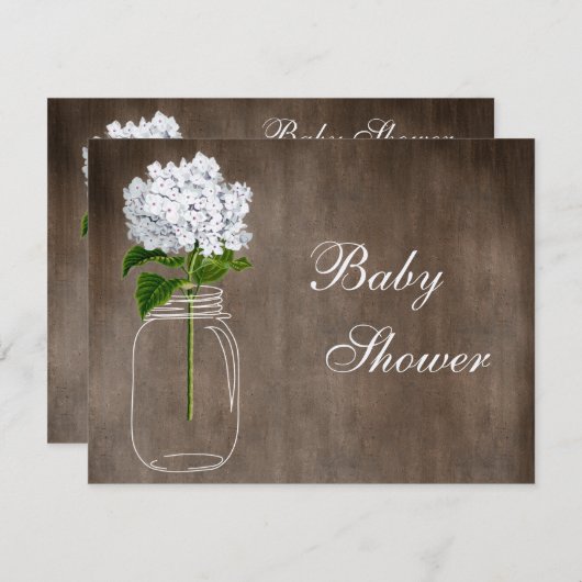 Mason Jar & White Hydrangea Rustic Baby shower Kaart (Voorkant / Achterkant)