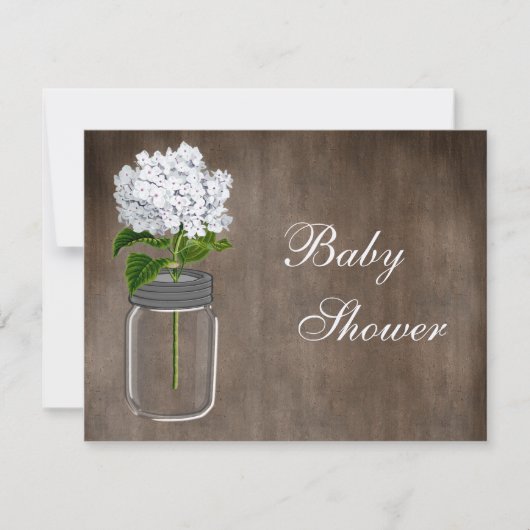 Mason Jar & White Hydrangea Rustic Baby shower Kaart (Voorkant)