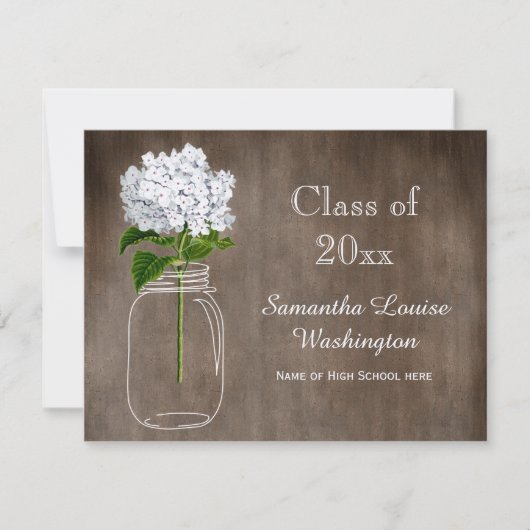 Mason Jar White Hydrangea Rustic Graduation Party Kaart (Voorkant)