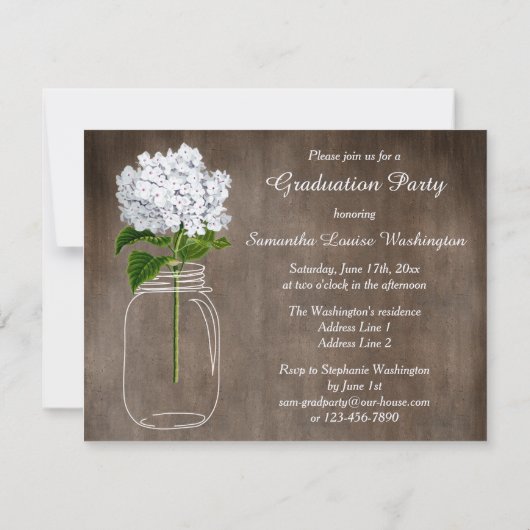 Mason Jar White Hydrangea Rustic Graduation Party Kaart (Achterkant)