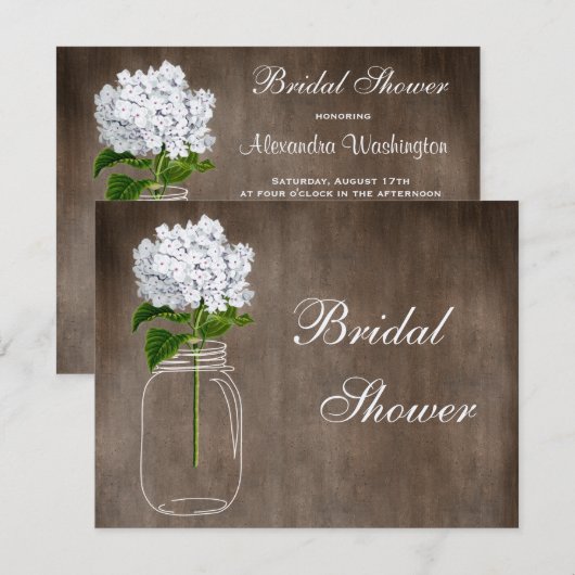 Mason Jar & White Hydrangea Rustic Vrijgezellenfee Kaart (Voorkant / Achterkant)