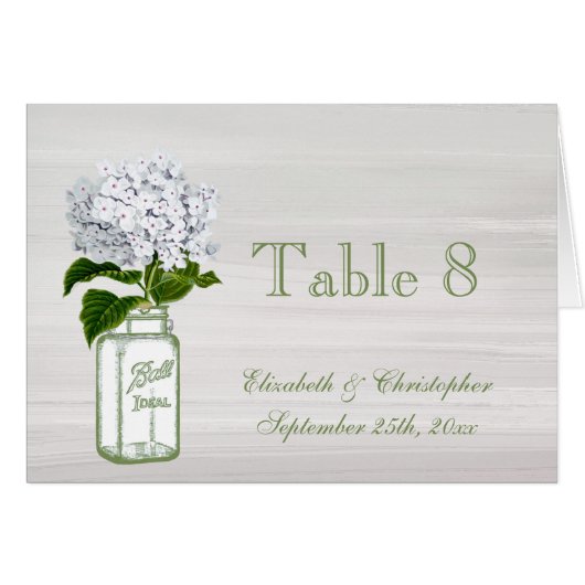 Mason Jar & White Hydrangea Wedingstabel Number (Voorkant Horizontaal)