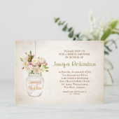 Mason Jar & White Roses Bruids Douche Uitnodiging (Staand voorkant)