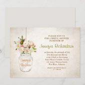 Mason Jar & White Roses Bruids Douche Uitnodiging (Voorkant / Achterkant)