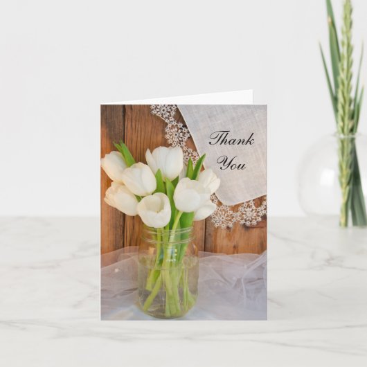 Mason Jar White Tulips Barn Wedding Thank You Note Bedankkaart (Voorkant)