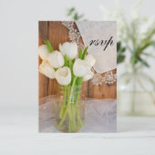 Mason Jar White Tulips Country Barn Weddenschap RS RSVP Kaartje (Staand voorkant)