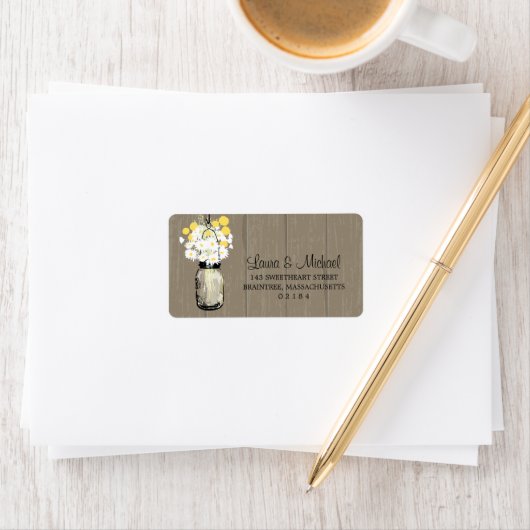 Mason Jar Wild Daisies & Billy Balls Etiket (Insitu)