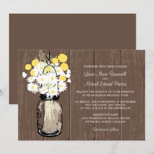 Mason Jar Wild Daisies & Billy Balls Kaart (Voorkant / Achterkant)