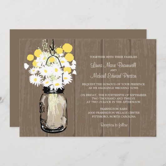 Mason Jar Wild Daisies & Billy Balls Kaart (Voorkant / Achterkant)