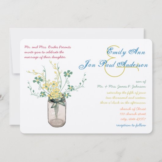 Mason Jar Wild Flower Sage and Mustard Yellow Kaart (Voorkant)