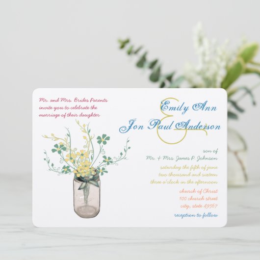 Mason Jar Wild Flower Sage and Mustard Yellow Kaart (Staand voorkant)