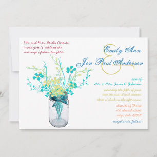 Mason Jar Wild Flower Wedding Invitations Kaart