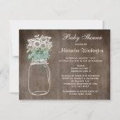 Mason Jar & Wild Flowers Rustic Baby shower Kaart (Achterkant)