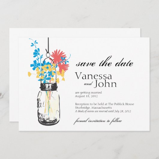  Mason Jar & Wild Flowers Save the Date (Voorkant / Achterkant)