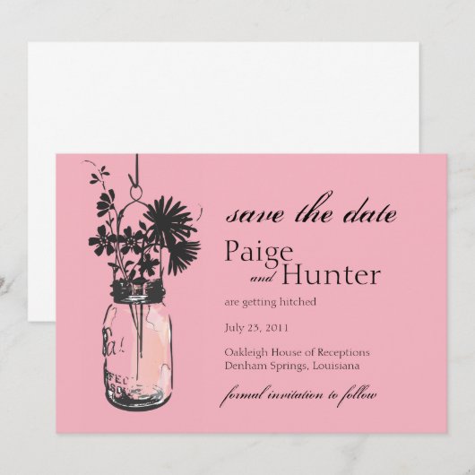  Mason Jar & Wild Flowers Save the Date (Voorkant / Achterkant)