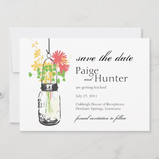 Mason Jar & Wild Flowers Save the Date (Voorkant)
