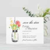 Mason Jar & Wild Flowers Save the Date (Staand voorkant)