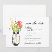 Mason Jar & Wild Flowers Save the Date (Voorkant / Achterkant)