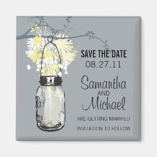 Mason Jar & Wild Flowers Save the Date Magneet