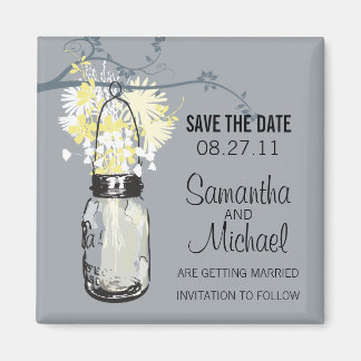  Mason Jar & Wild Flowers Save the Date Magneet